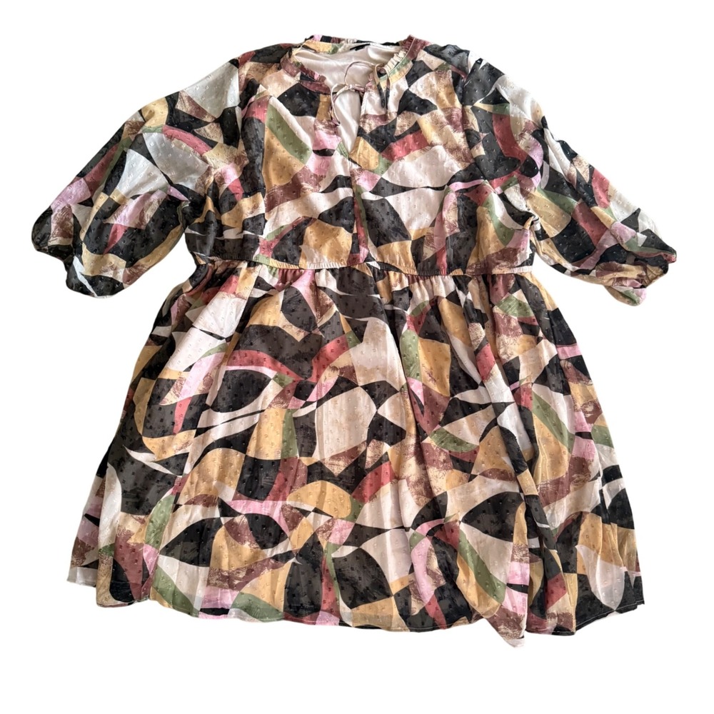 Torrid Size 4 Abstract Print Sheer Long Sleeve Blouse Top Plus Size